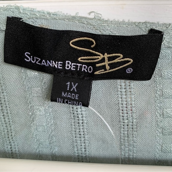 🆕 Suzanne Betro Seafoam Draped Ruffle Open Jacket - Women’s Size 1X Tunic Flaw - Picture 5 of 6